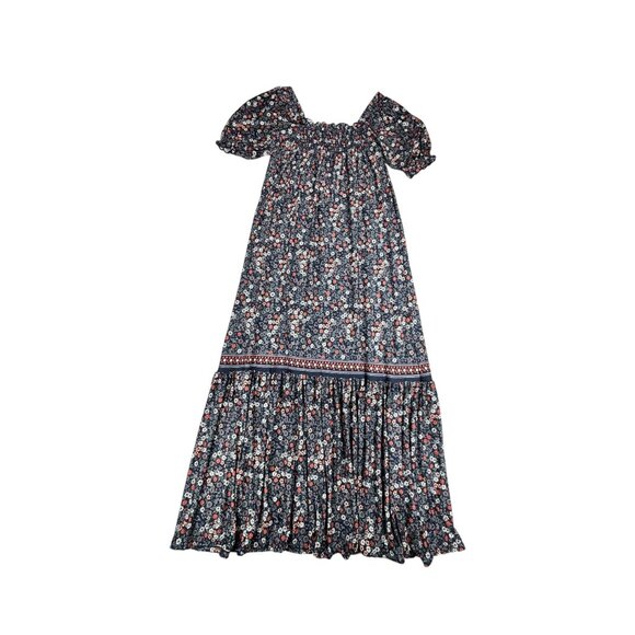 Max Studio Tiered Maxi Dress Size XS Smocked Top Puff Sleeve Prairie Flower - Picture 3 of 8